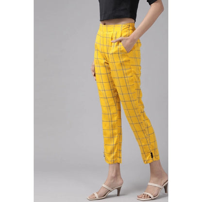 pkrkart Women's Casual Checked Rayon Trouser Pant (Yellow)