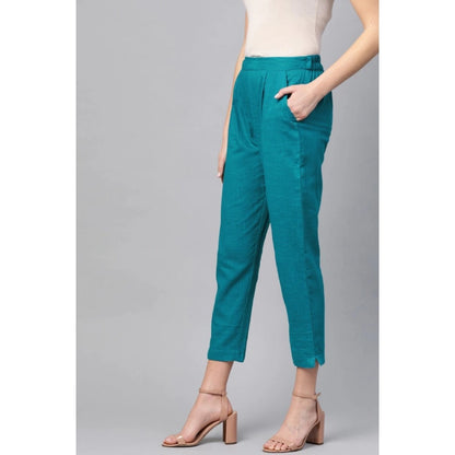 pkrkart Women's Casual Solid Cotton Slub Trouser Pant (Rama Blue)