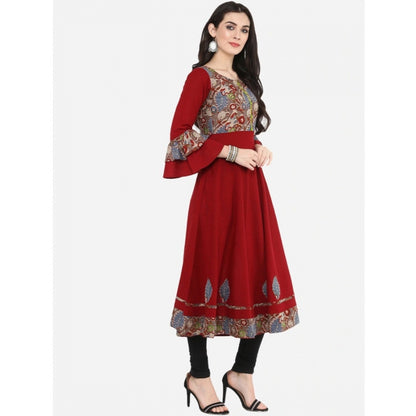 pkrkart Women's Casual Bell Sleeves Printed Cotton Kurti (Maroon)