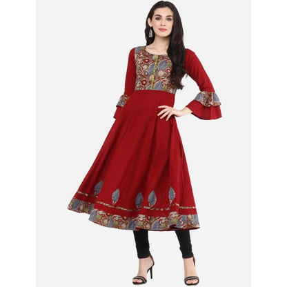 pkrkart Women's Casual Bell Sleeves Printed Cotton Kurti (Maroon)
