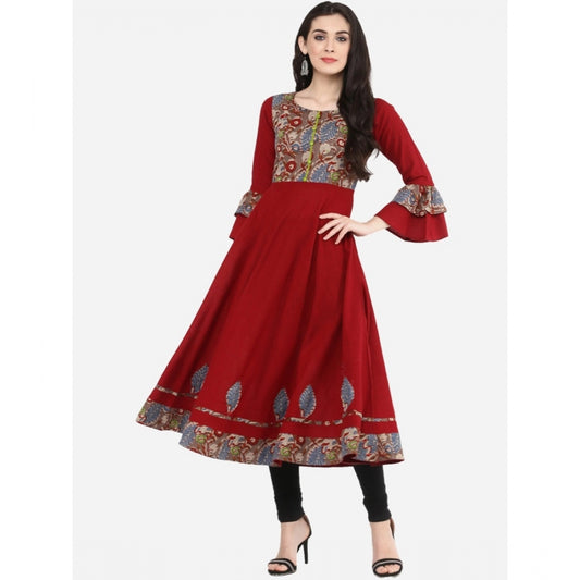 pkrkart Women's Casual Bell Sleeves Printed Cotton Kurti (Maroon)