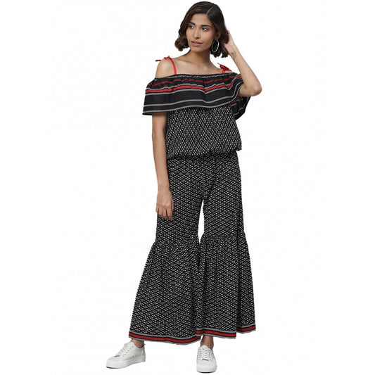 PKRKART Women's Casual shoulder sleeve Geomatrical Printed Cotton Dress (Black)