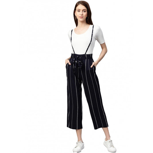 PKRKART Women's Casual Short Sleeve Striped Rayon Dungaree (Blue)