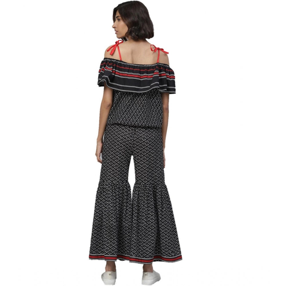 PKRKART Women's Casual shoulder sleeve Geomatrical Printed Cotton Dress (Black)