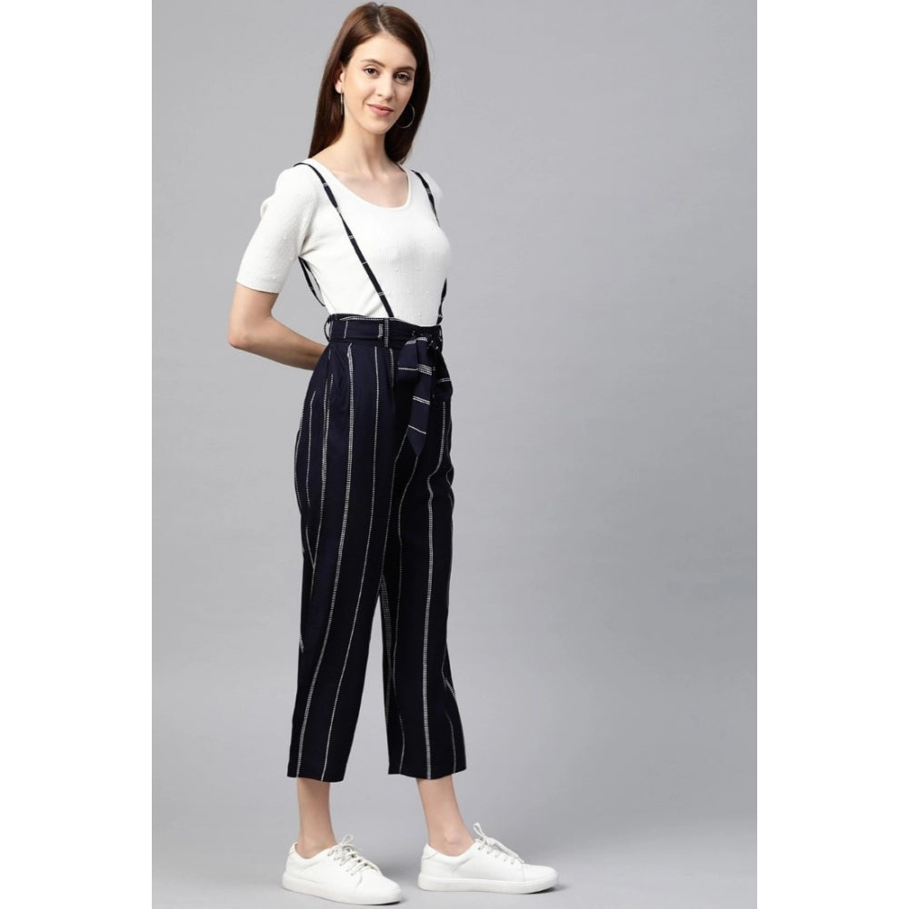 PKRKART Women's Casual Short Sleeve Striped Rayon Dungaree (Blue)