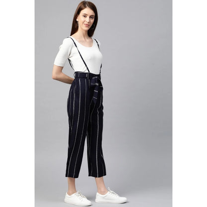 PKRKART Women's Casual Short Sleeve Striped Rayon Dungaree (Blue)