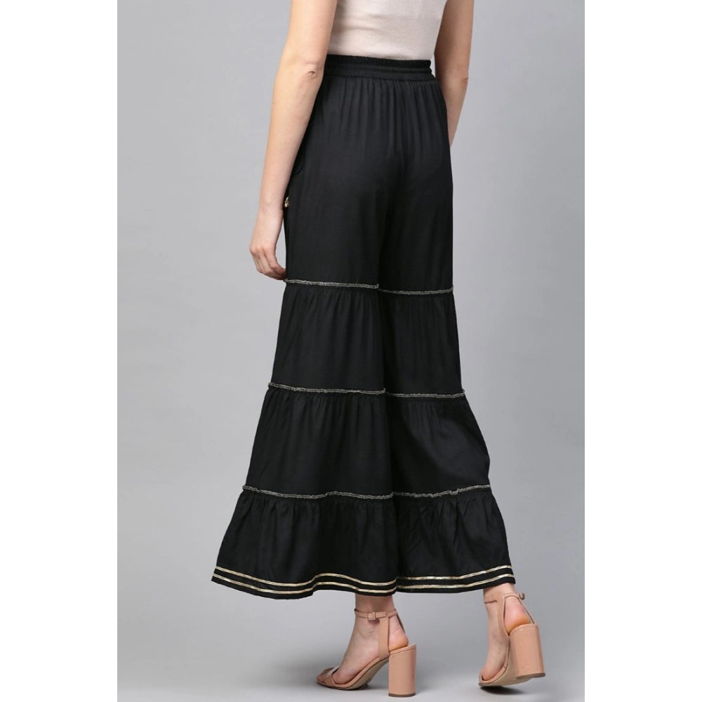 pkrkart Women's Casual Solid Rayon Sharara (Black)
