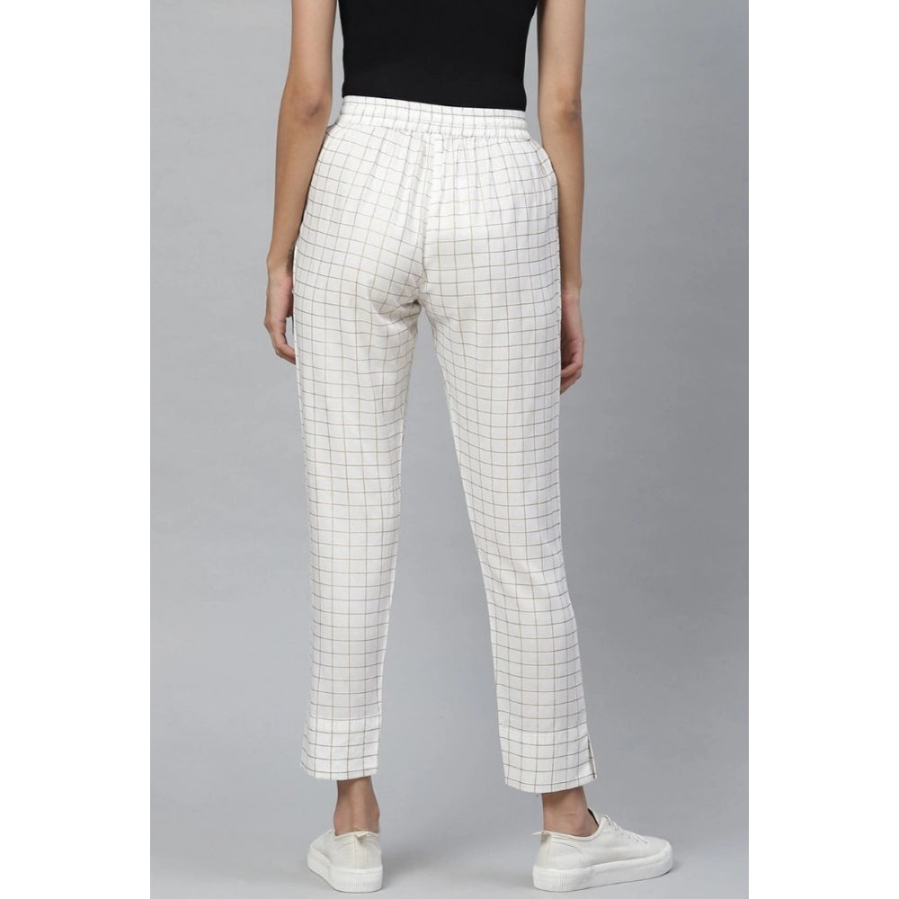 pkrkart Women's Casual Checked Rayon Trouser Pant (White)