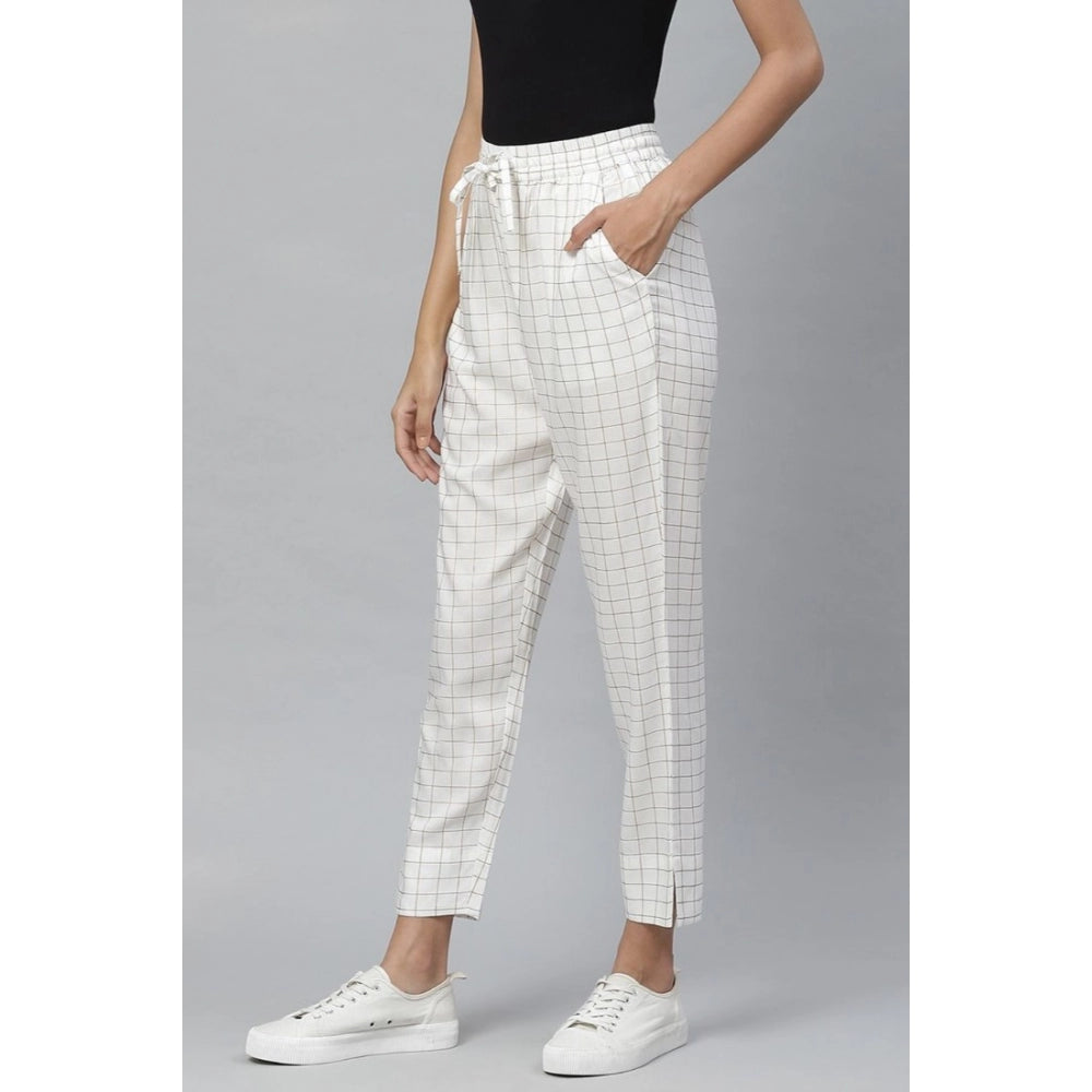 pkrkart Women's Casual Checked Rayon Trouser Pant (White)