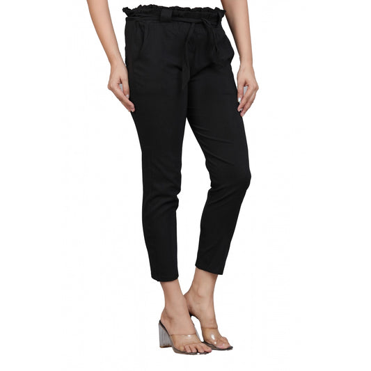 pkrkart Women's Casual Solid Lycra Trouser Pant (Black)