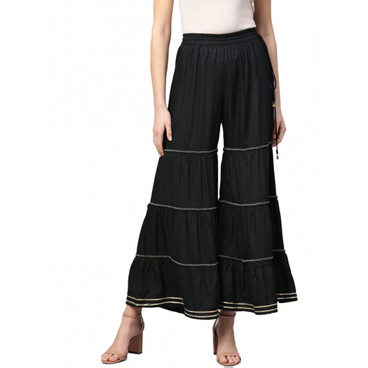 pkrkart Women's Casual Solid Rayon Sharara (Black)