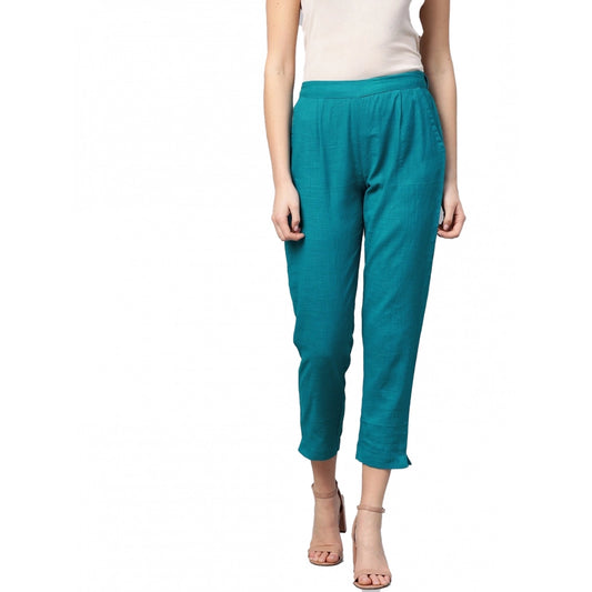 pkrkart Women's Casual Solid Cotton Slub Trouser Pant (Rama Blue)