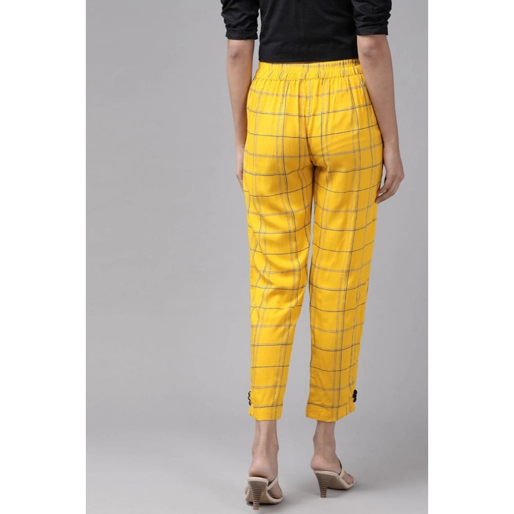 pkrkart Women's Casual Checked Rayon Trouser Pant (Yellow)
