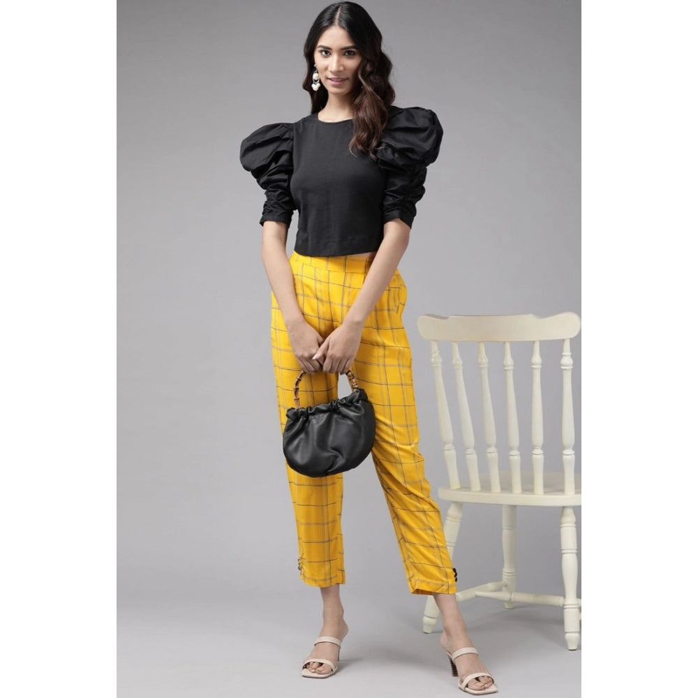 pkrkart Women's Casual Checked Rayon Trouser Pant (Yellow)