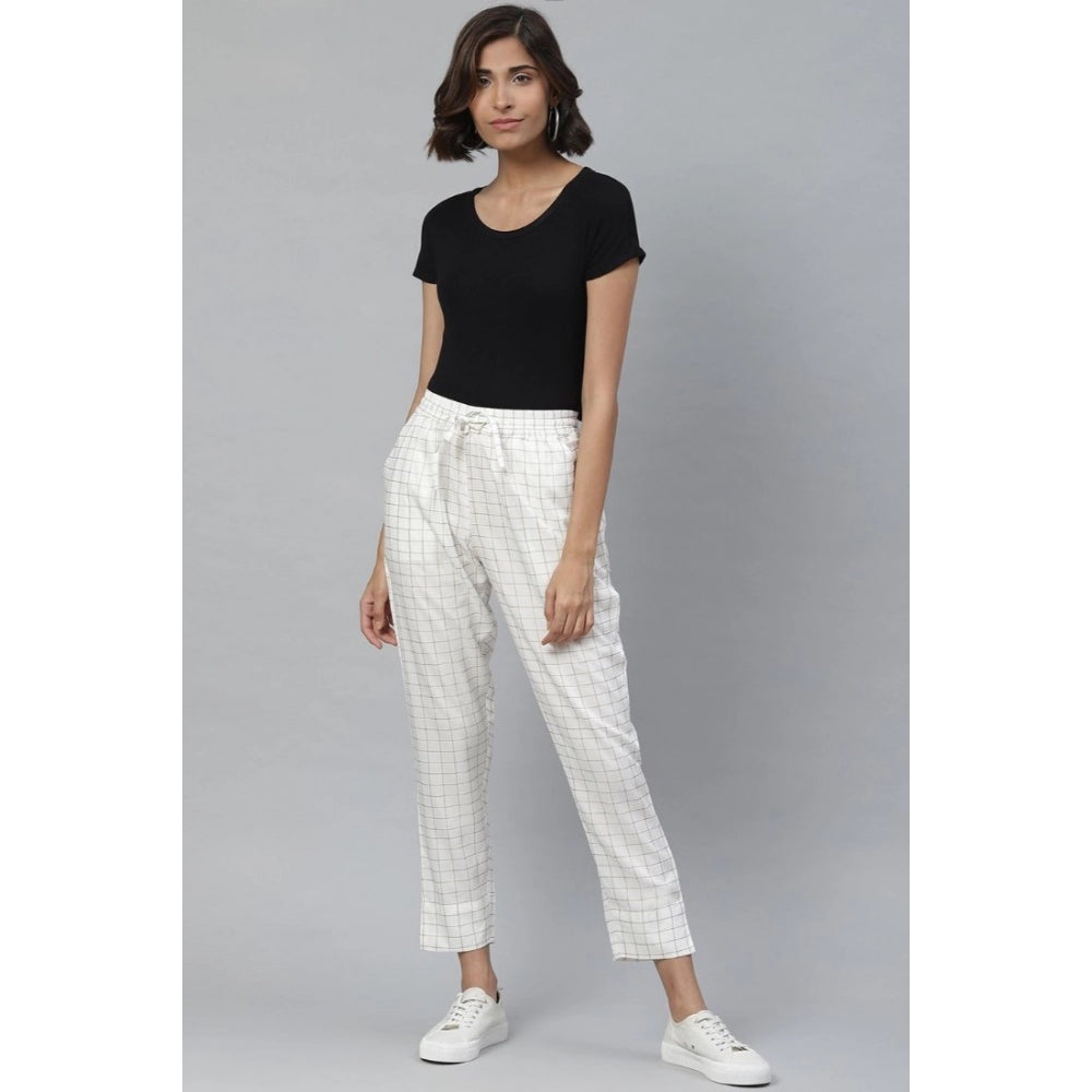 pkrkart Women's Casual Checked Rayon Trouser Pant (White)