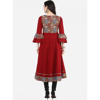 pkrkart Women's Casual Bell Sleeves Printed Cotton Kurti (Maroon)