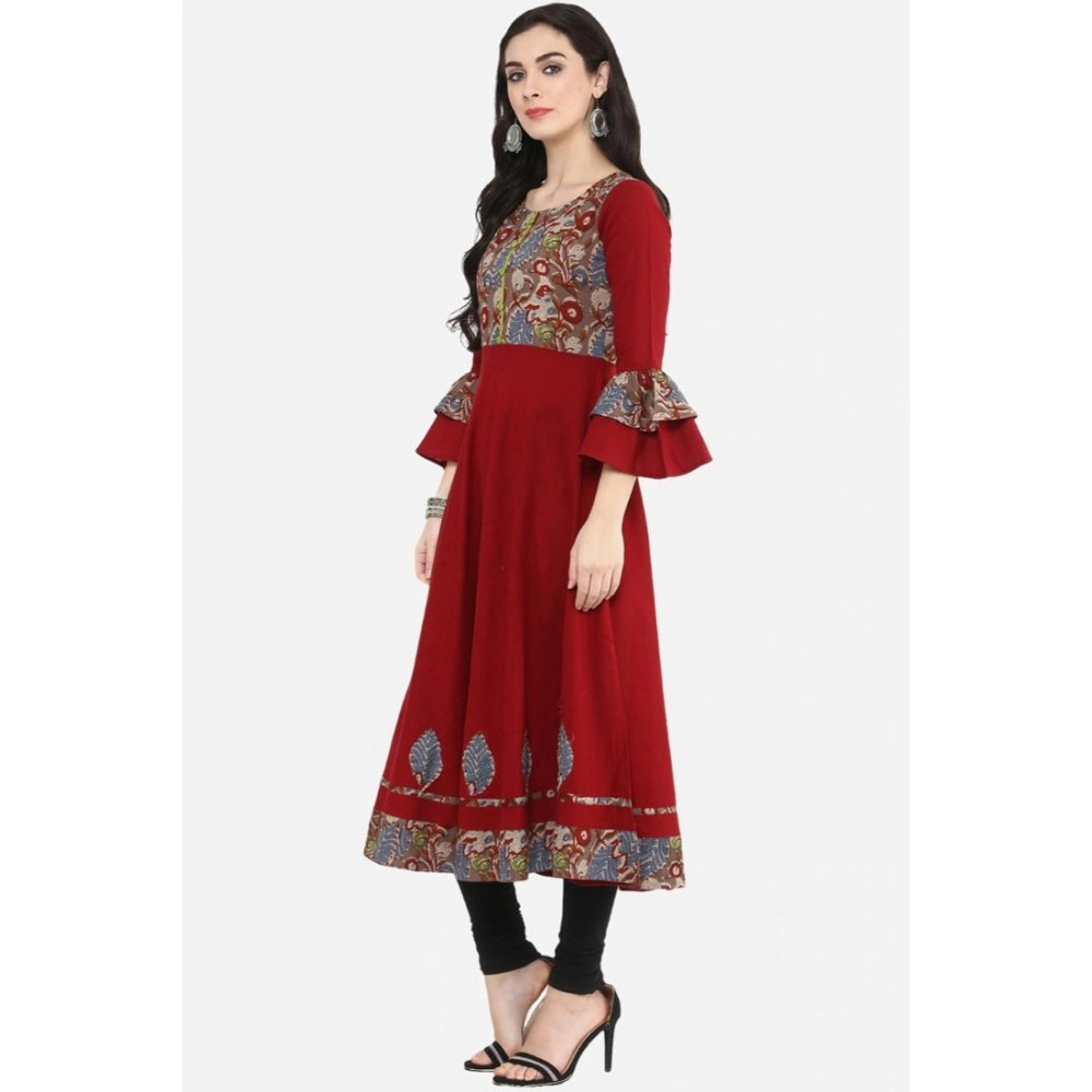 pkrkart Women's Casual Bell Sleeves Printed Cotton Kurti (Maroon)
