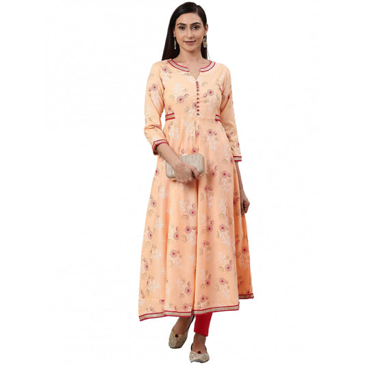 pkrkart Women's Casual 3/4 th Sleeve Floral Printed Rayon Kurti (Peach)