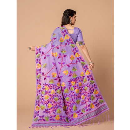 pkrkart Women's Cotton Printed Saree With Unstitched Blouse (Lavender, 5-6 Mtrs)