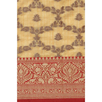 pkrkart Women's Chanderi Cotton Printed Saree With Unstitched Blouse (Yellow, 5-6 Mtrs)