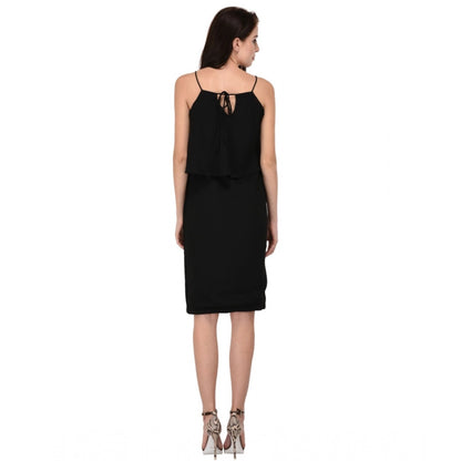 PKRKART Women's Cotton Blend Solid Sleeveless Dress (Black)