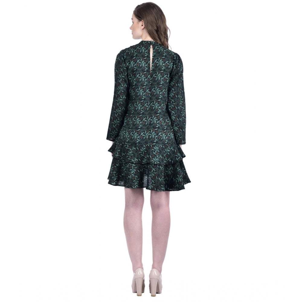PKRKART Women's Cotton Blend Floral Full Sleeves Dress (Green)
