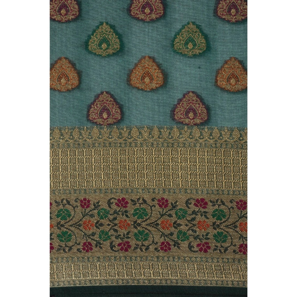 pkrkart Women's Organza Printed Saree With Unstitched Blouse (Sea Green, 5-6 Mtrs)