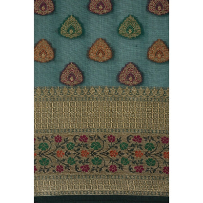 pkrkart Women's Organza Printed Saree With Unstitched Blouse (Sea Green, 5-6 Mtrs)