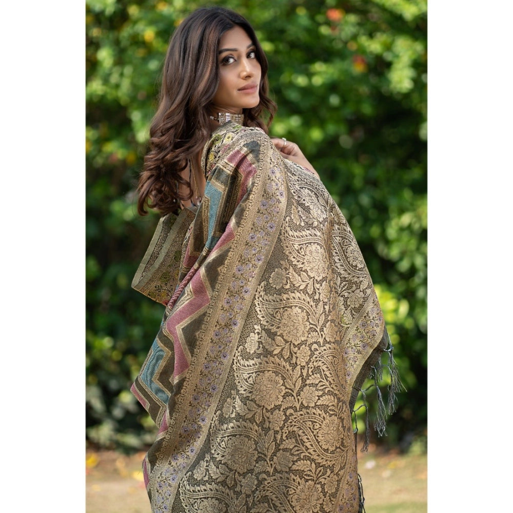 pkrkart Women's Organza Printed Saree With Unstitched Blouse (Grey, 5-6 Mtrs)