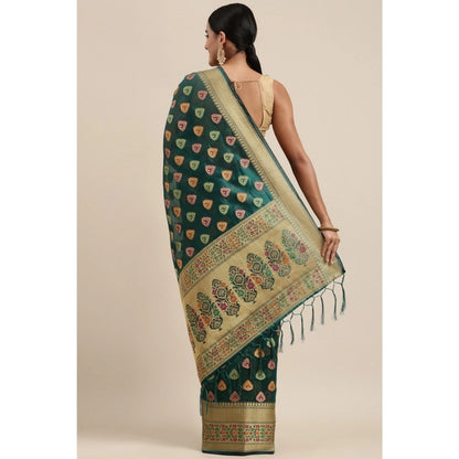 pkrkart Women's Organza Printed Saree With Unstitched Blouse (Sea Green, 5-6 Mtrs)