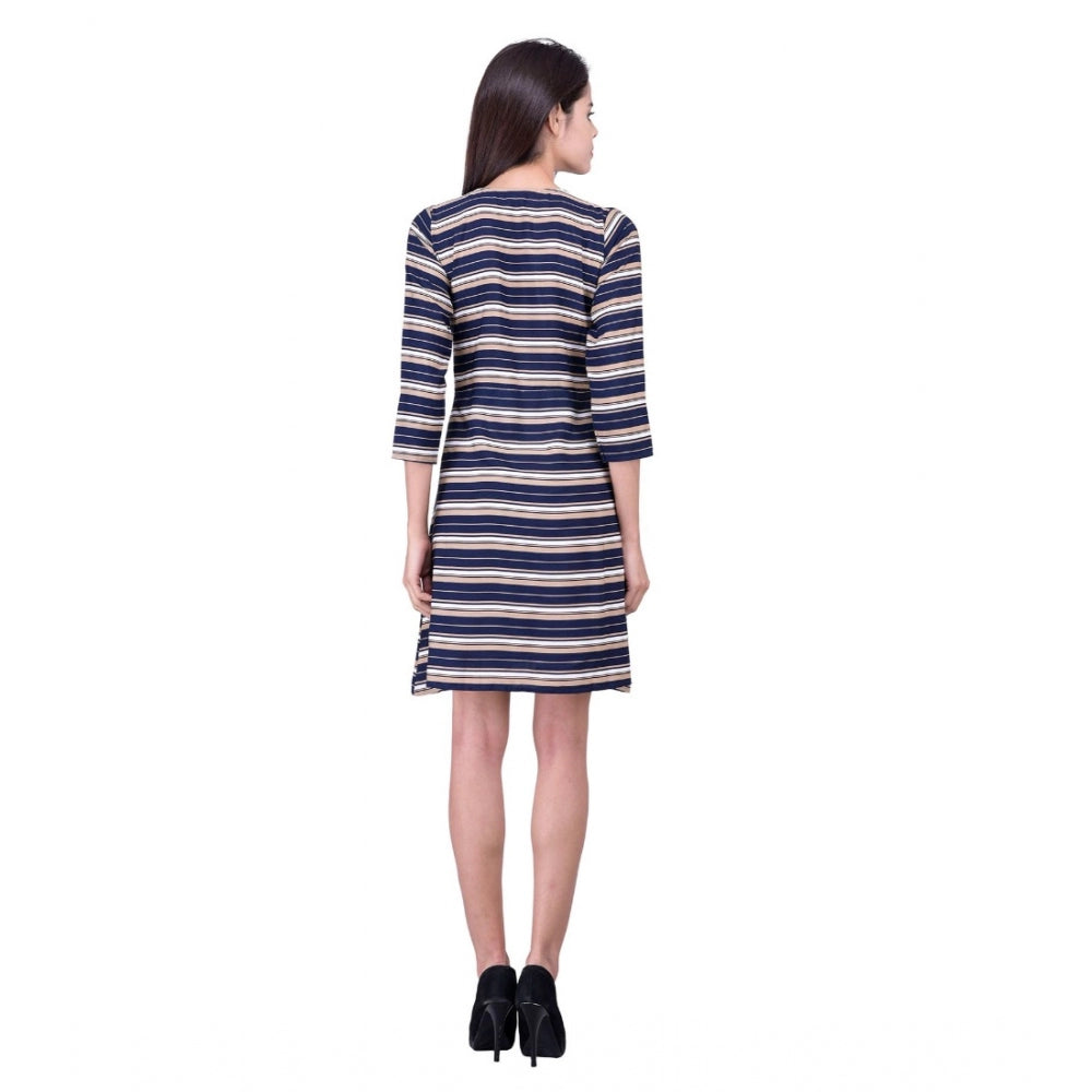 PKRKART Women's Cotton Blend Solid 3-4 Sleeve Dress (Blue)
