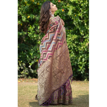 pkrkart Women's Organza Printed Saree With Unstitched Blouse (Wine, 5-6 Mtrs)