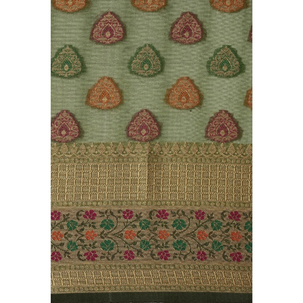 pkrkart Women's Organza Printed Saree With Unstitched Blouse (Mahendi, 5-6 Mtrs)