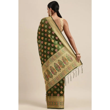 pkrkart Women's Organza Printed Saree With Unstitched Blouse (Mahendi, 5-6 Mtrs)