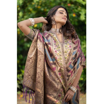 pkrkart Women's Organza Printed Saree With Unstitched Blouse (Wine, 5-6 Mtrs)