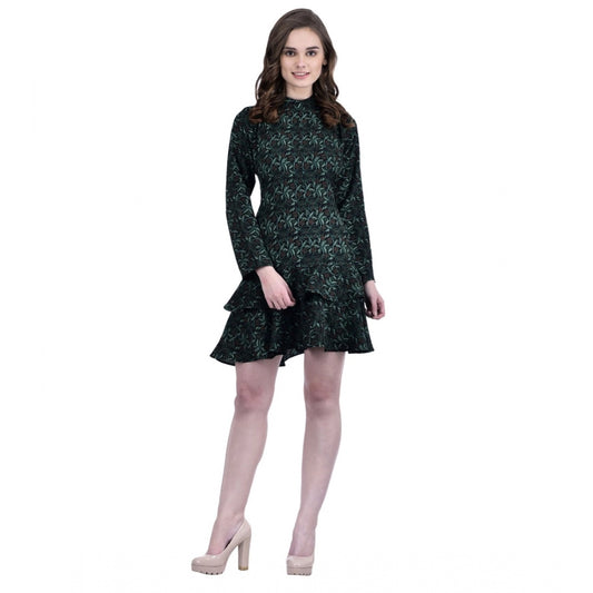 PKRKART Women's Cotton Blend Floral Full Sleeves Dress (Green)