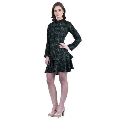 PKRKART Women's Cotton Blend Floral Full Sleeves Dress (Green)