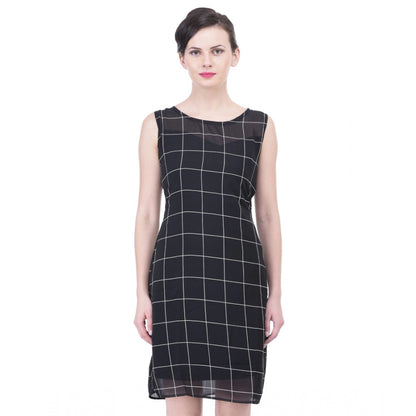 PKRKART Women's Cotton Blend Checked Sleeveless Sheath Dress (Black)