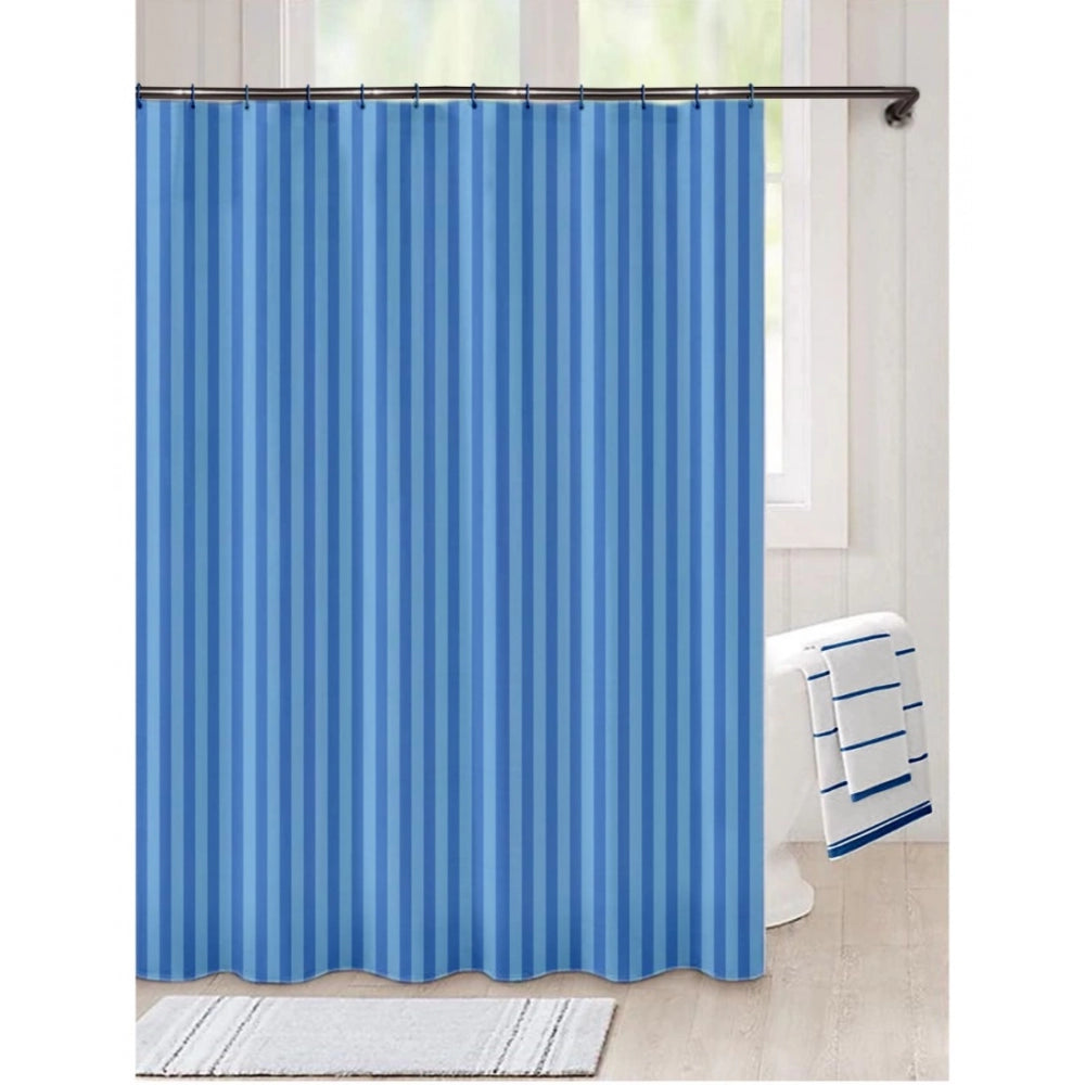 PKR Kart Striped Polyester Plain Shower Curtains with Plastic Eyelets (Blue)