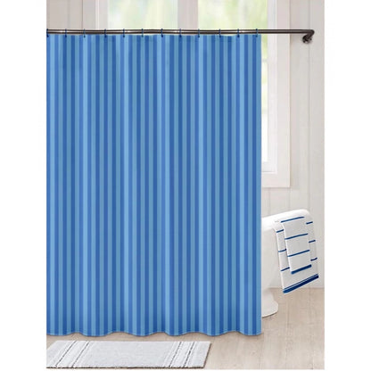 PKR Kart Striped Polyester Plain Shower Curtains with Plastic Eyelets (Blue)