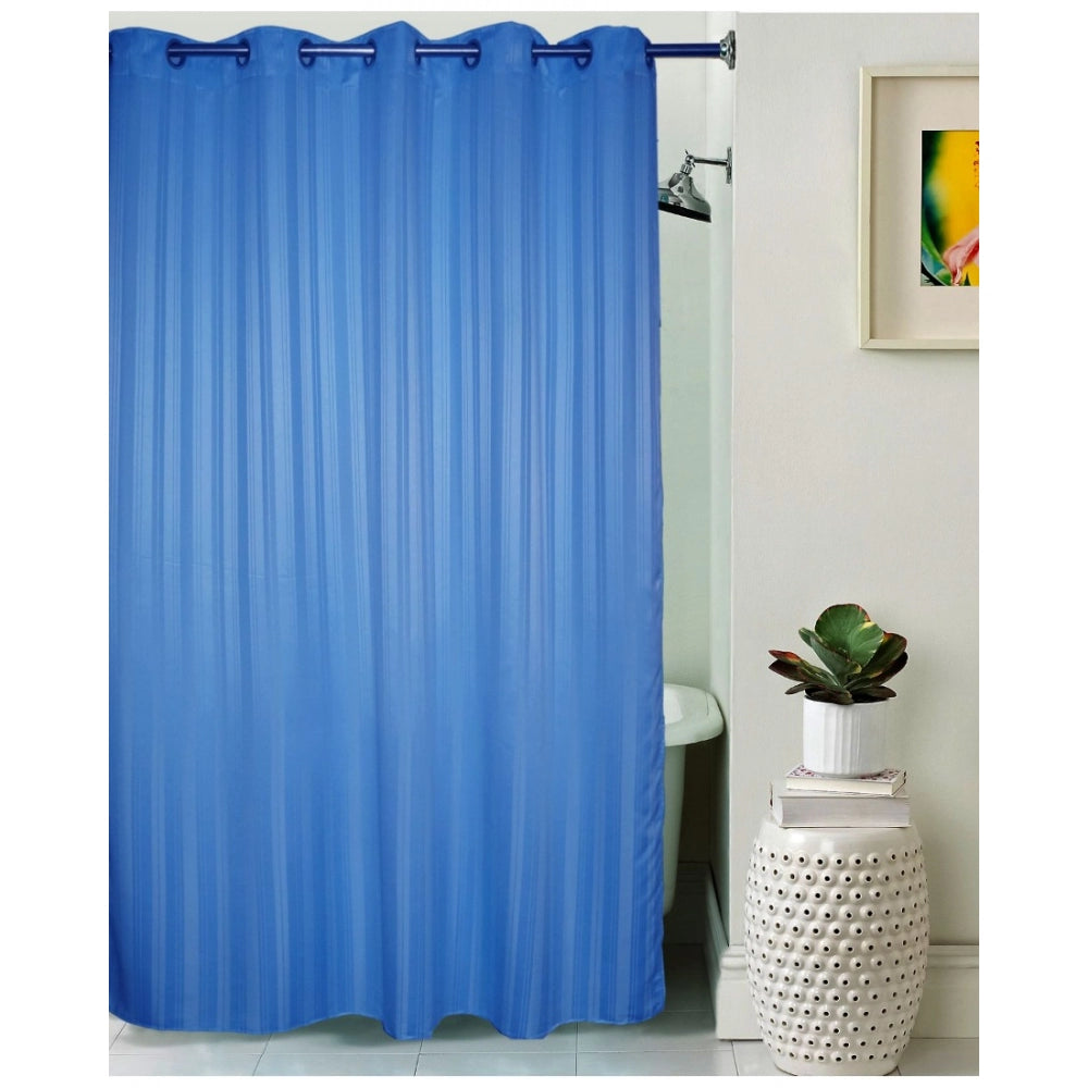 PKR Kart Striped Polyester Plain Shower Curtains with Metal Eyelets (Blue)