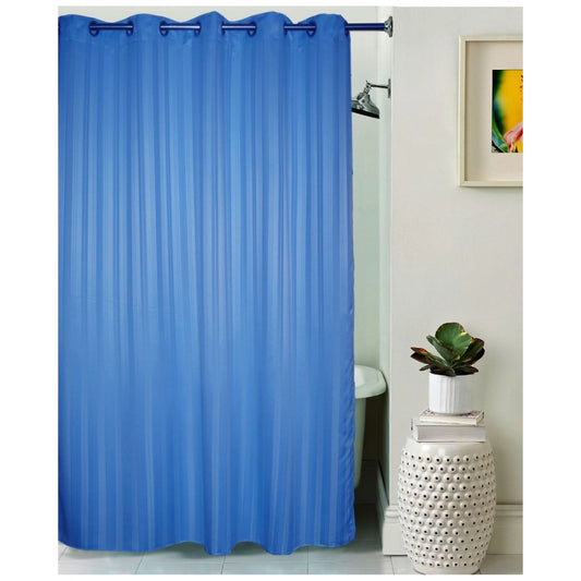 PKR Kart Striped Polyester Plain Shower Curtains with Metal Eyelets (Blue)