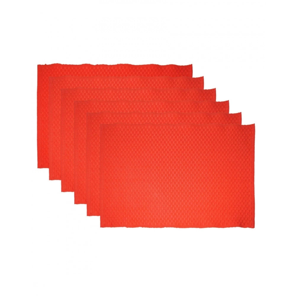 PKR Kart Solid Cotton Place Mats and Napkin Sets (Red)