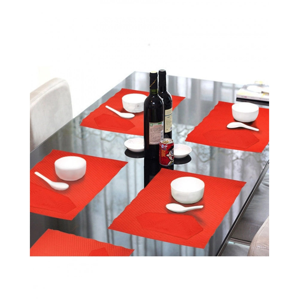 PKR Kart Solid Cotton Place Mats and Napkin Sets (Red)