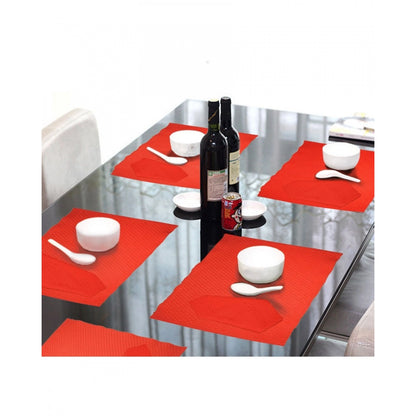 PKR Kart Solid Cotton Place Mats and Napkin Sets (Red)