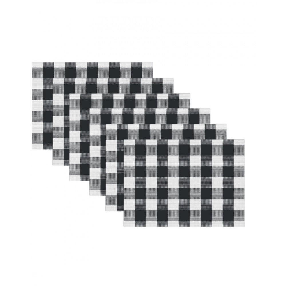 PKR Kart Checked Cotton Place Mats Sets (Black &amp; White)