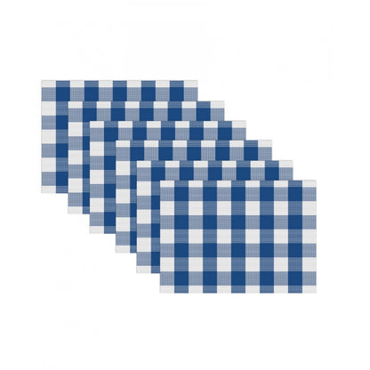 PKR Kart Checked Cotton Place Mats Sets (Royal Blue)