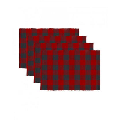 PKR Kart Checked Cotton Place Mats Sets (Red &amp; Black)