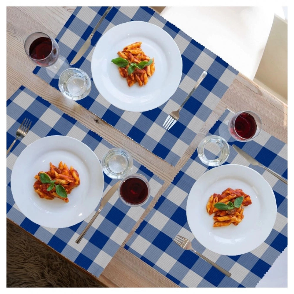 PKR Kart Checked Cotton Place Mats Sets (Royal Blue)