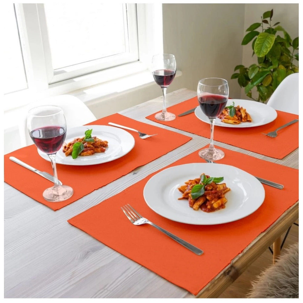 PKR Kart Ribbed Cotton Place Mats Sets (Orange)
